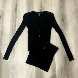 Forever 21 Black Ribbed Button Down Dress